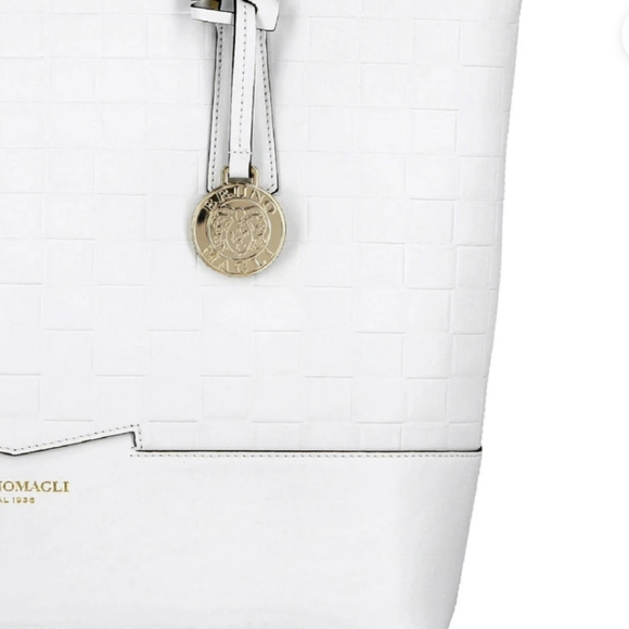 14KT Gold Plated Italian Bruno Magli Leather Woven Embossed Tote NWTs and Duster - Picture 5 of 11